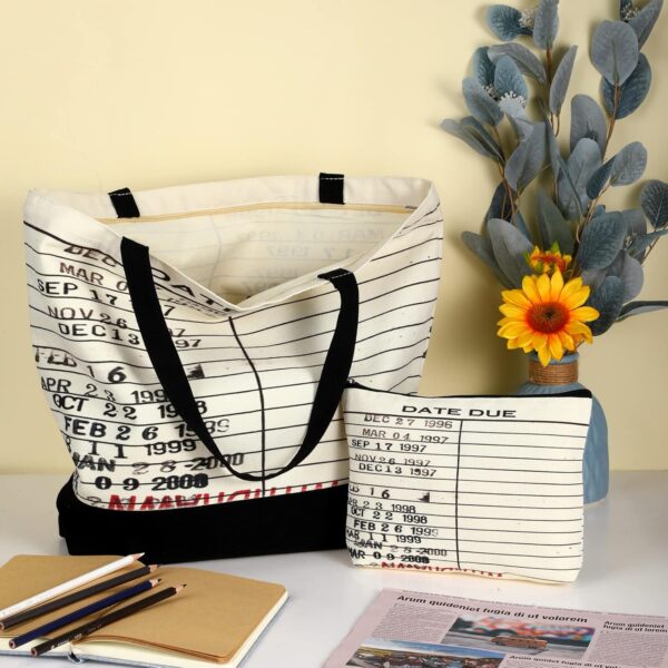 Sieral 2 Pcs Librarian Gifts for Women Library Due Date Canvas Tote Bag for... - Image 5
