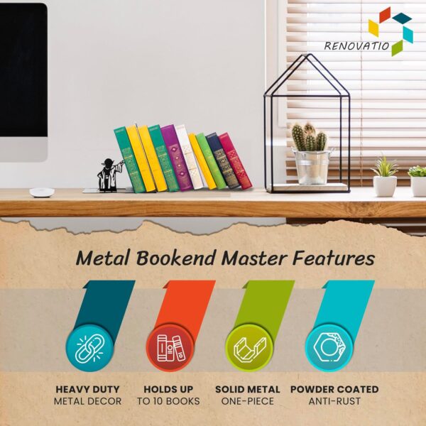 Renovatio Black Metal Bookend – Cute, Unique, Geeky Decor for Home, - Image 2