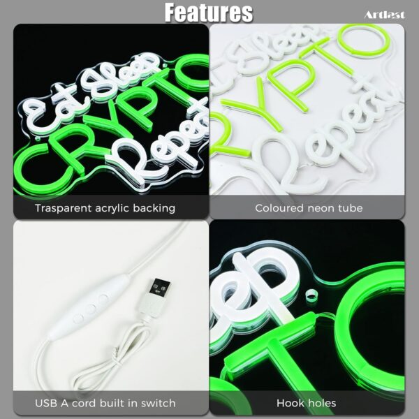 Eat Sleep Crypto Repeat Neon Sign Game Wall Decor Glow Cool White+green - Image 4