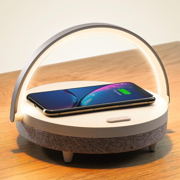 EZVALO Gift for Her, Music Table Lamp with Wireless Charger, 4 Round, White - Image 10
