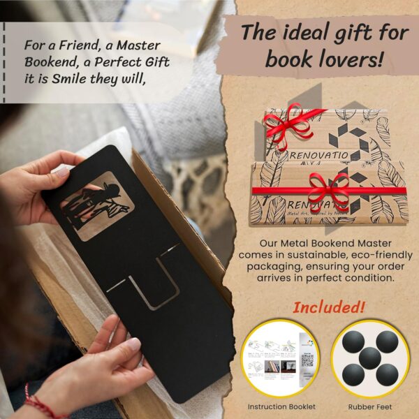 Renovatio Black Metal Bookend – Cute, Unique, Geeky Decor for Home, - Image 5