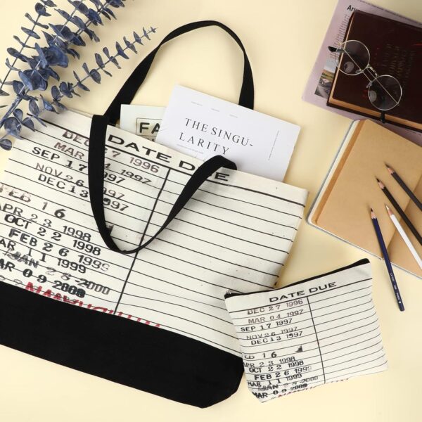 Sieral 2 Pcs Librarian Gifts for Women Library Due Date Canvas Tote Bag for... - Image 4