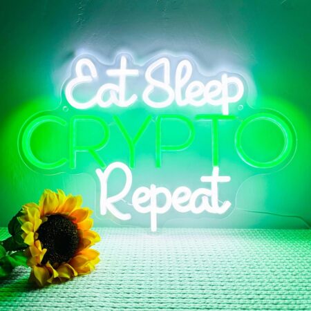 Eat Sleep Crypto Repeat Neon Sign Game Wall Decor Glow Cool White+green