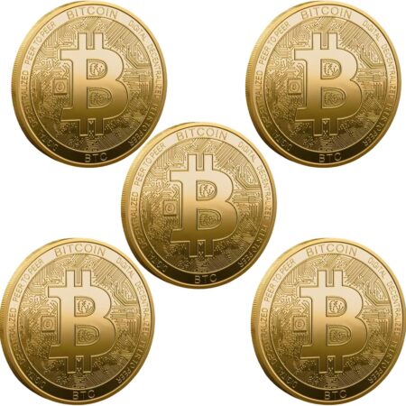 Bitcoin Coin Souvenir Gold Plated with Protective Case Physical 5pcs