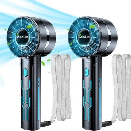 2pcs Portable Handheld Turbo Fan with 7000rpm High-Speed Mini, Black 2 Pack