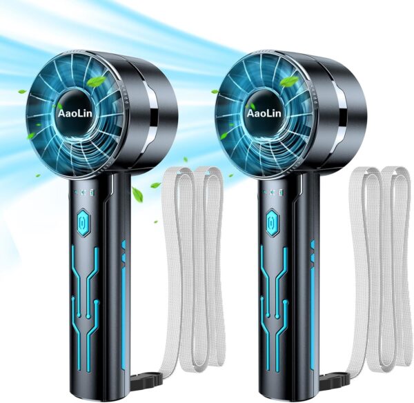 2pcs Portable Handheld Turbo Fan with 7000rpm High-Speed Mini, Black 2 Pack