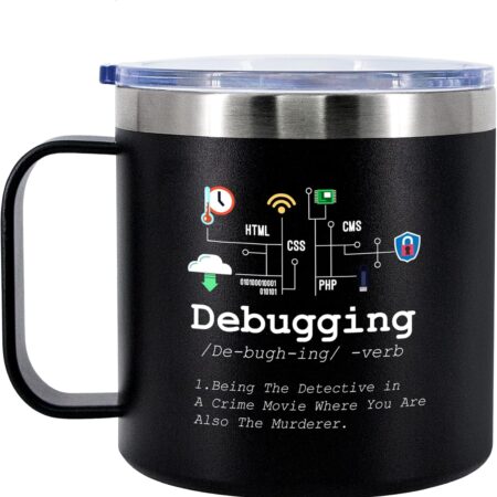 Panvola Debugging Definition Computer Programmer Student Teacher 14 oz, Black