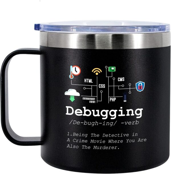 Panvola Debugging Definition Computer Programmer Student Teacher 14 oz, Black