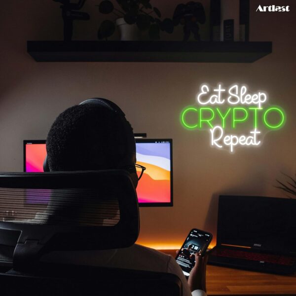 Eat Sleep Crypto Repeat Neon Sign Game Wall Decor Glow Cool White+green - Image 6