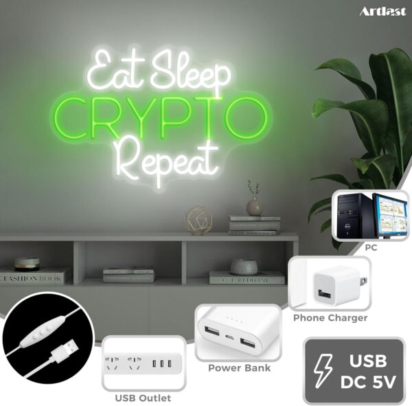 Eat Sleep Crypto Repeat Neon Sign Game Wall Decor Glow Cool White+green - Image 3