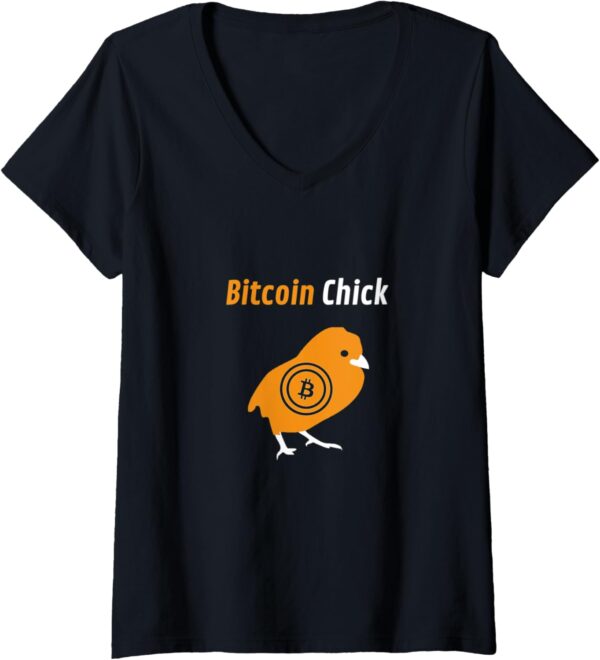 Womens Bitcoin Chick | UNIQUE GIFT | Funny Crypto$ V-Neck T-Shirt Small, Black