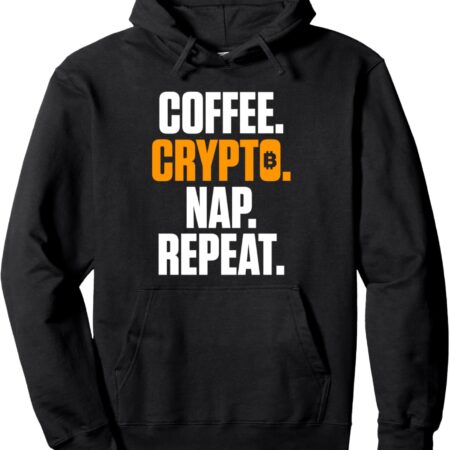 Coffee Crypto Nap Repeat Funny Cryptocurrency Pullover Hoodie Small, Black
