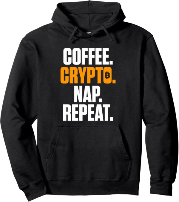 Coffee Crypto Nap Repeat Funny Cryptocurrency Pullover Hoodie Small, Black