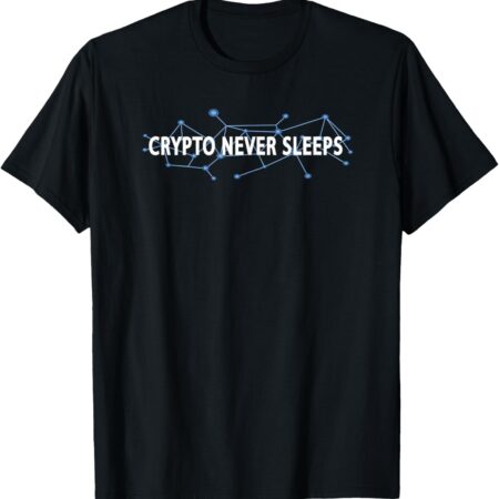 Crypto Never Sleeps cryptocurrency blockchain trader gift T-Shirt Small, Black