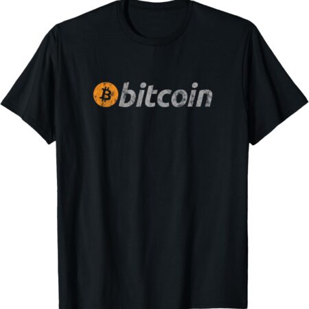 Vintage Look Bitcoin Logo T-Shirt - Black, Unisex-Adults, Short Small, Black