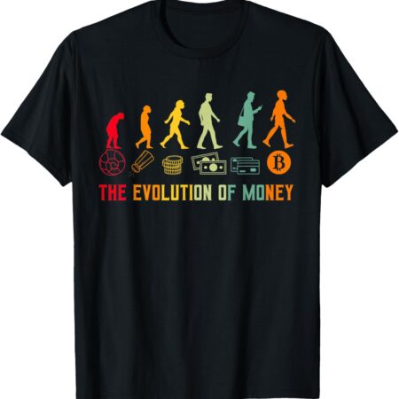The Evolution Of Money Bitcoin Btc Crypto Cryptocurrency T-Shirt Small, Black