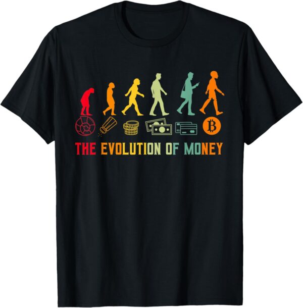 The Evolution Of Money Bitcoin Btc Crypto Cryptocurrency T-Shirt Small, Black
