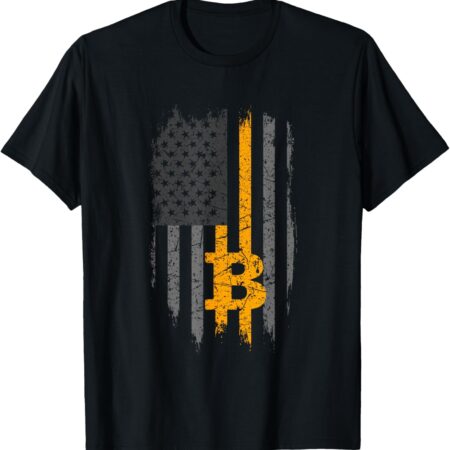 BTC Bitcoin American Flag Crypto Revolution Buy the Dip T-Shirt Small, Black