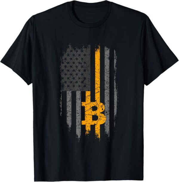 BTC Bitcoin American Flag Crypto Revolution Buy the Dip T-Shirt Small, Black