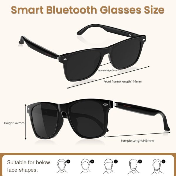Bluetooth Audio Smart Glasses for Women Men,Polarized Black - Image 3