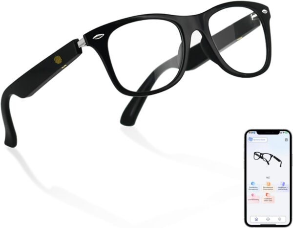 AI Translator Smart Glasses Powered by GPT, Support 160+ Languages, Black
