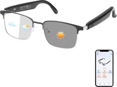 AI Translation Smart Glasses with 160+ Languages and Real-Time Noise Reduction - Silver Frame Black