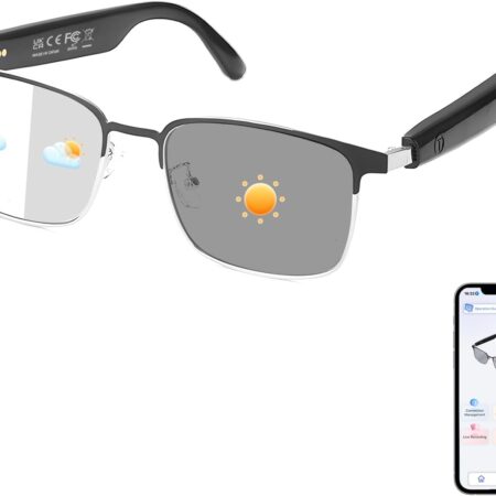 AI Translation Smart Glasses with 160+ Languages and Real-Time Noise Reduction - Silver Frame Black