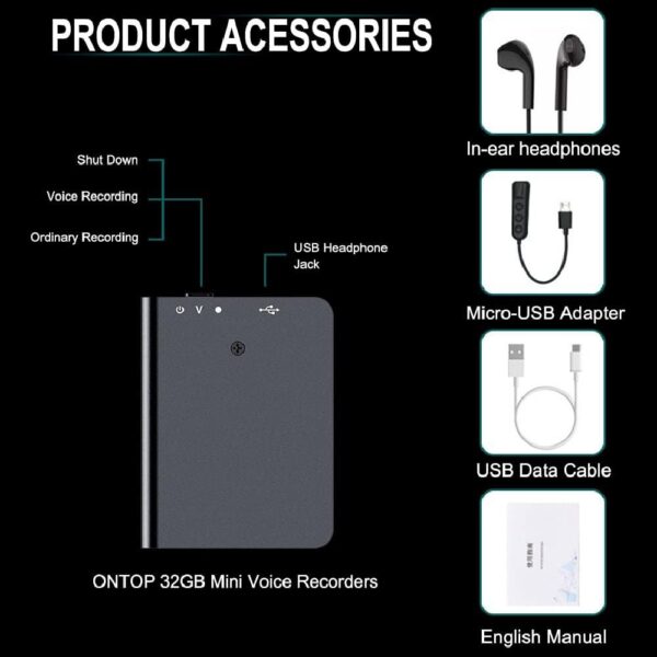 32GB Mini Voice Recorder: 350H Recording & Voice Activation - Image 7