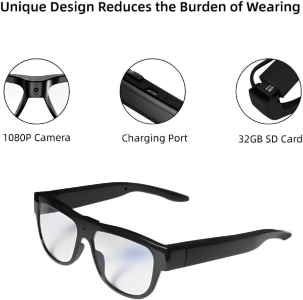 HD 1080P Camera Glasses: 32GB Storage, Eye-Level Recording - Image 3