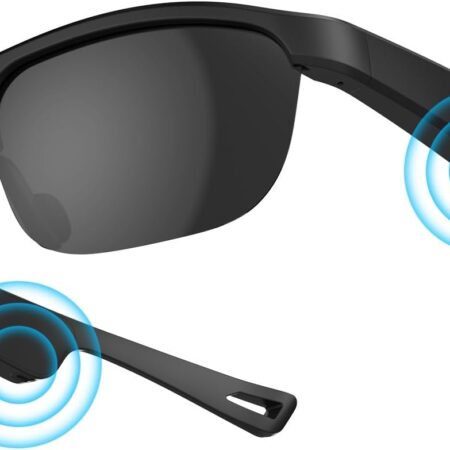 Polarized Bluetooth Smart Sunglasses with Built-in Mic, Open-Ear Audio, Black