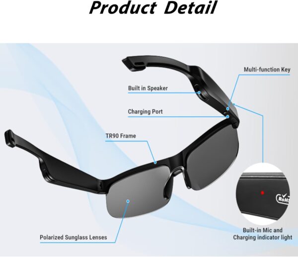 Smart Glasses, Polarized Bluetooth Sunglasses with Built-in Mic & Speakers,... - Image 4