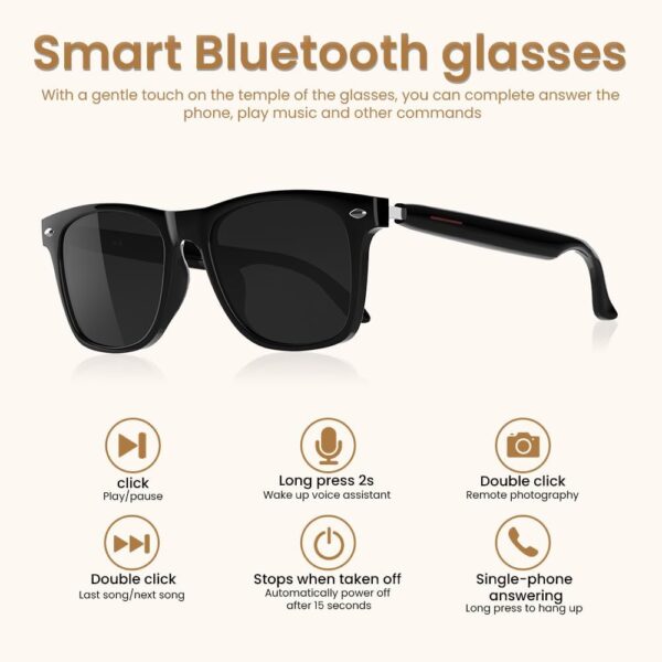 Bluetooth Audio Smart Glasses for Women Men,Polarized Black - Image 4
