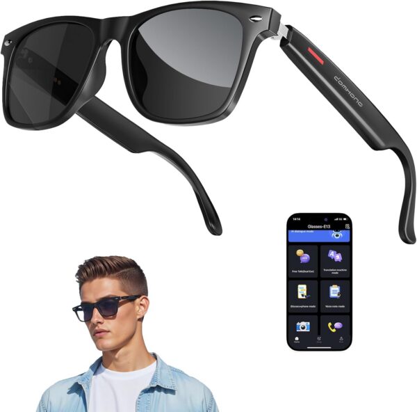 AI Smart Glasses: ChatGPT & Bluetooth Translation, Black