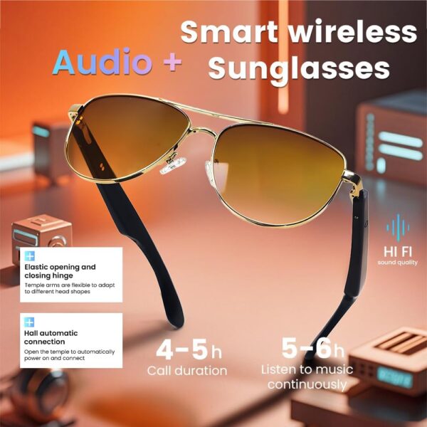Smart Hall Brown Sunglasses with Bluetooth 5.4 - Auto On/Off - Image 3