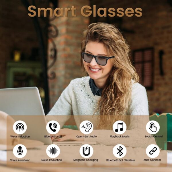 Bluetooth Audio Smart Glasses for Women Men,Polarized Black - Image 2