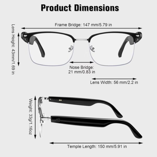 Smart Glasses, Blue Light Blocking Bluetooth Glasses with Open Ear Speaker,... - Image 2