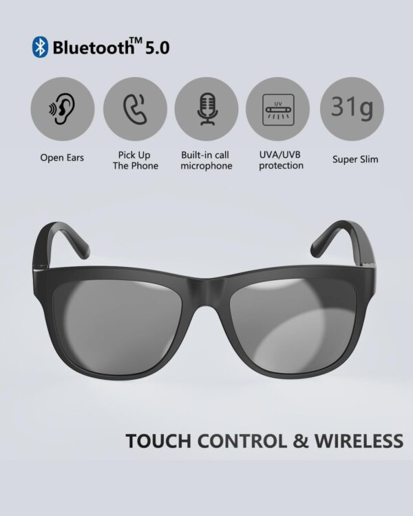 Bluetooth Smart Sunglasses: Open Ear, Bone Conduction, UV Protection - Image 2