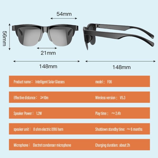 Smart Glasses,Polarized Sunglasses with Bluetooth Black - Image 6
