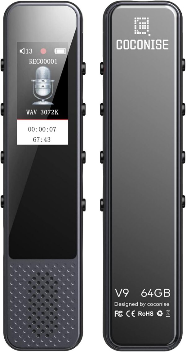 COCONISE 64GB Digital Voice Recorder: HD 3072Kbps Audio Recording