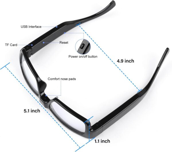 1080P HD Camera Glasses, Video Glasses for Outdoor Sports, Built-in Black - Image 2