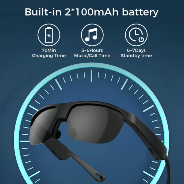 Polarized Bluetooth Smart Sunglasses with Built-in Mic, Open-Ear Audio, Black - Image 3