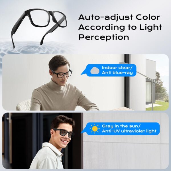 Smart Glasses with Bluetooth, Photochromic-Lens and UV400 Protection - Image 3