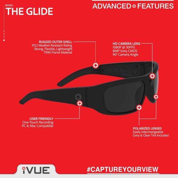 Glide 1080P Camera Glasses: Lightweight HD Video Recording Sunglasses