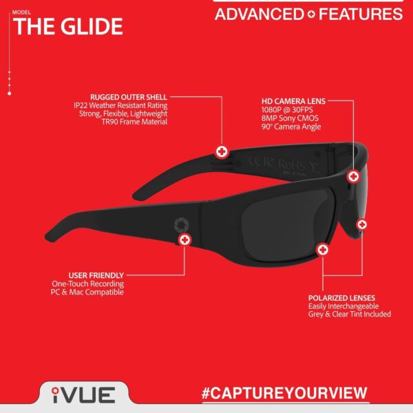 Glide 1080P HD Camera Glasses Video Recording Sport Sunglasses DVR Black - Image 5