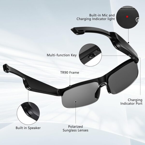Smart Glasses with Polarized Lenses & Bluetooth - Black Style2 - Image 7