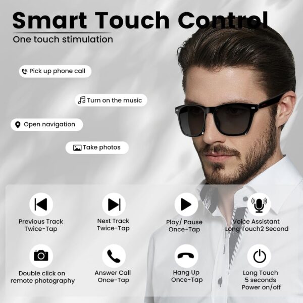 E13C Smart Bluetooth Glasses: Touch Control, Polarized Lenses - Image 5