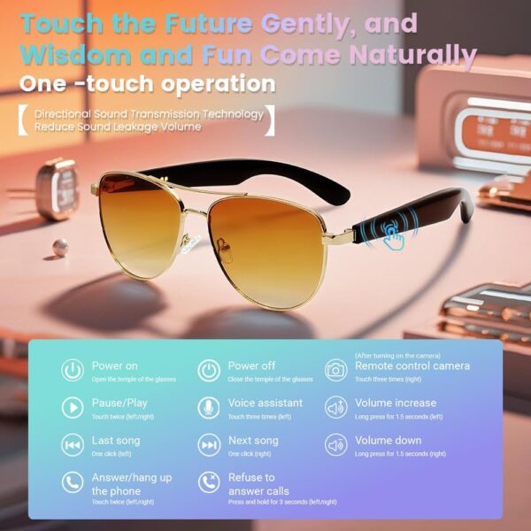 Smart Hall Brown Sunglasses with Bluetooth 5.4 - Auto On/Off - Image 6