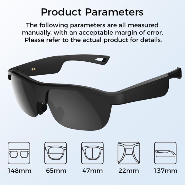 Polarized Bluetooth Smart Sunglasses with Built-in Mic, Open-Ear Audio, Black - Image 8