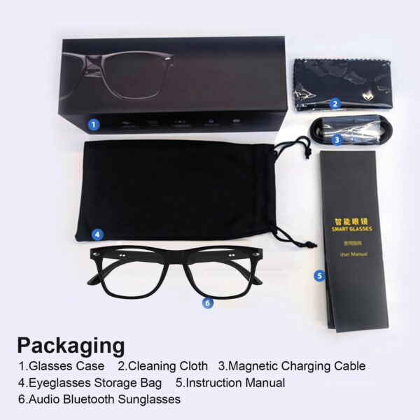 Smart Glasses Auto On/Off with Bluetooth Audio - Clear Frame - Image 8