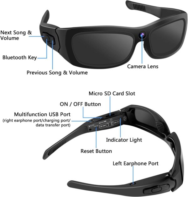 HD 1080P Sunglasses Camera: Sport Action Camera with Bluetooth - Image 8